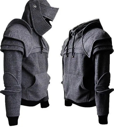 Stylish Mask Knight Cosplay Solid Color Drawstring Hoodie