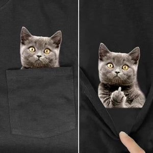 Cheeky Critter Pocket Tee: A Playful Surprise Inside "Grey Cat"