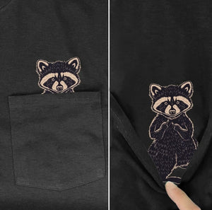 Cheeky Critter Pocket Tee: A Playful Surprise Inside "Racoon"
